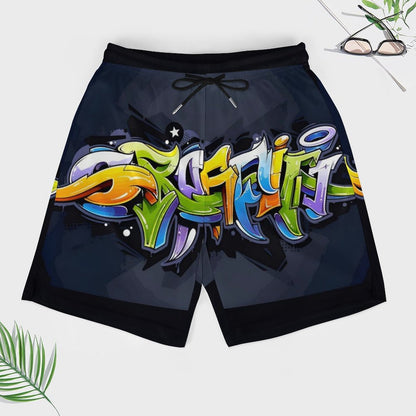 COLORFUL GRAFFITI Men's Hawaiian shorts with 4 Pockets-SMALL-3XL