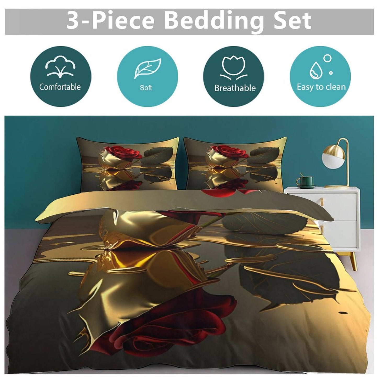 3-Piece Bedding Set-90"x90"/ 229x229cm (Dual-sided Printing)