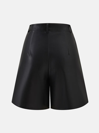 PU Leather High Rise Shorts (black/brown/burgundy)-SMALL-XL