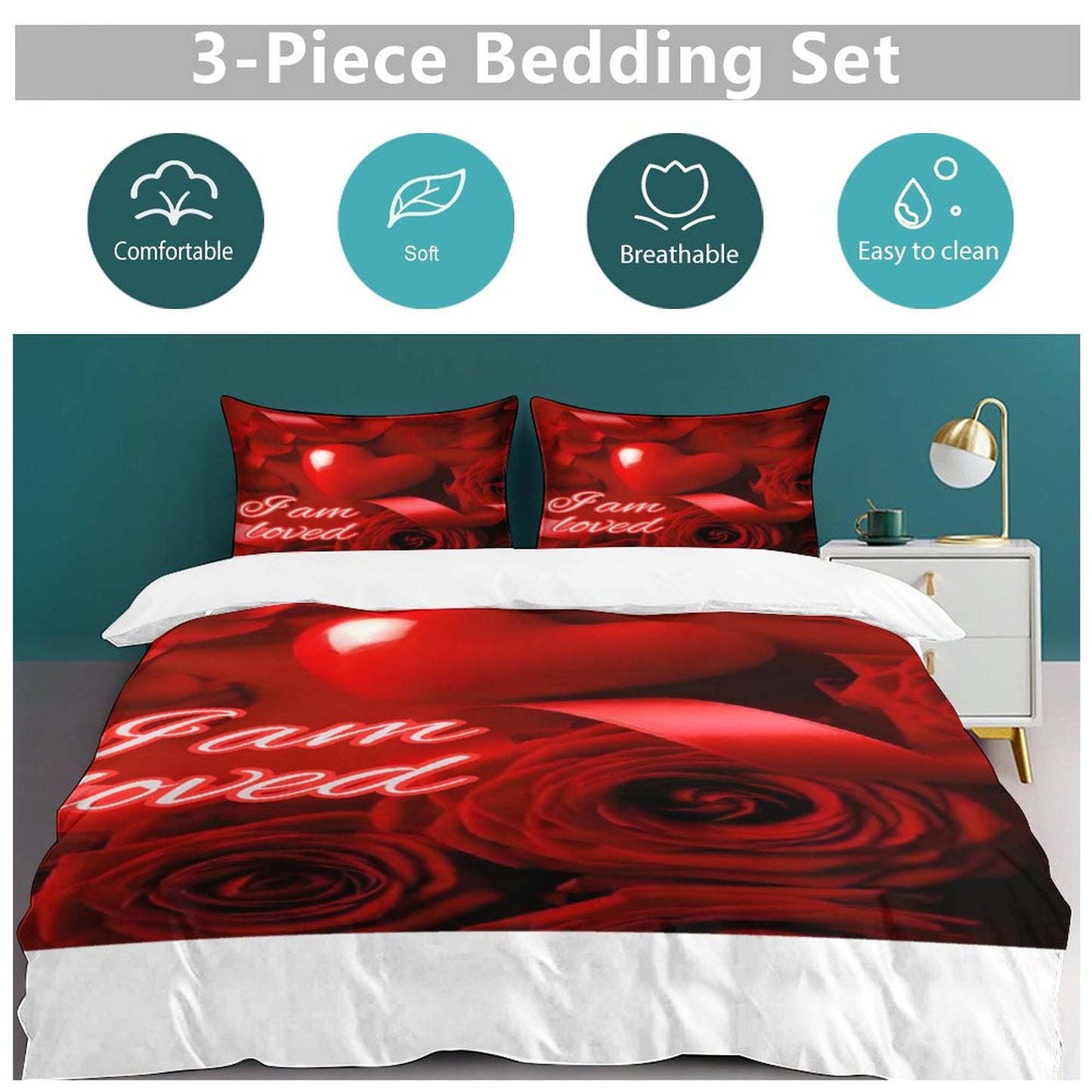 3-Piece Bedding Set-86"×70"/ 218×177cm (Dual-sideded Printing)
