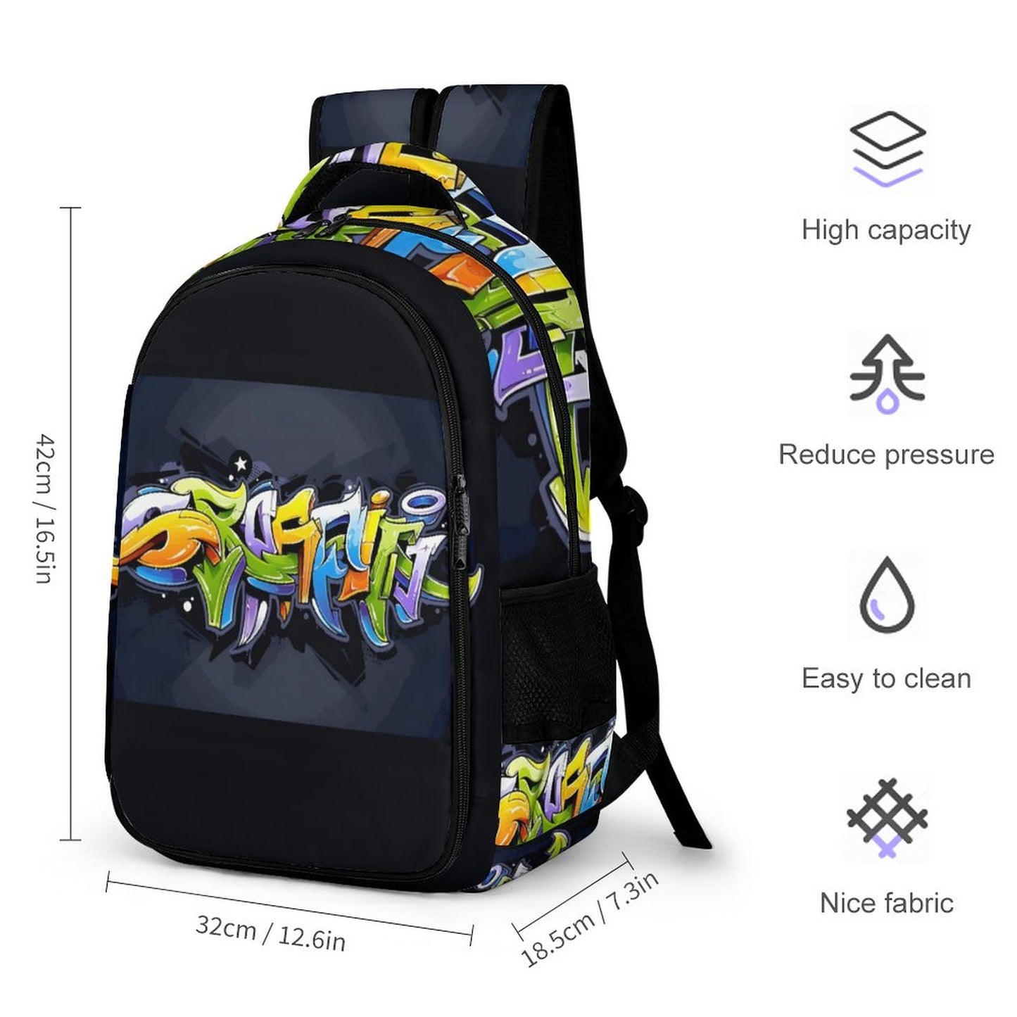 COLORFUL GRAFFITI Multi-Pocket Backpack