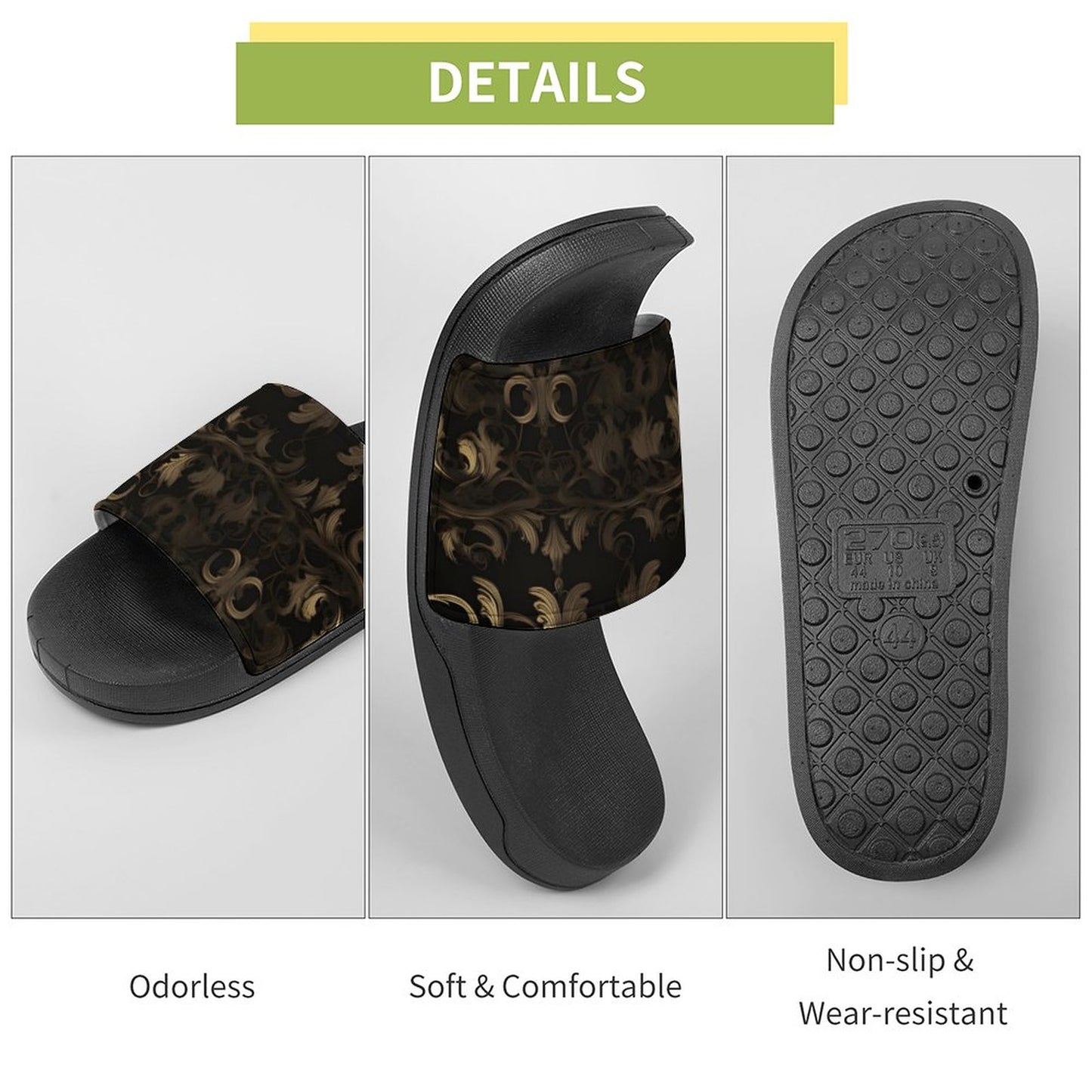BLACK & GOLD ACCENT Unisex PVC Slippers or Slides