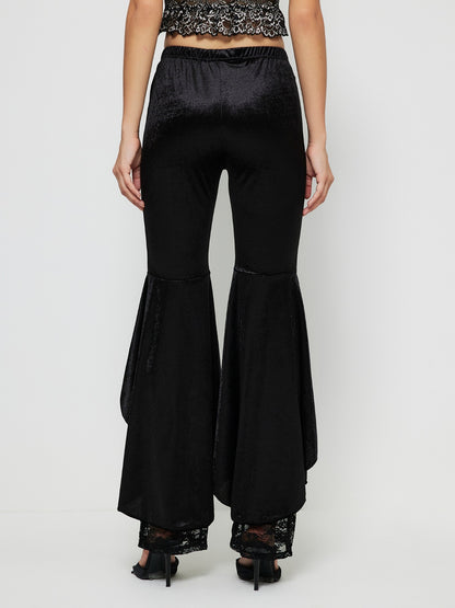Velvety High Waist Lace Flare Pants-SMALL-XL