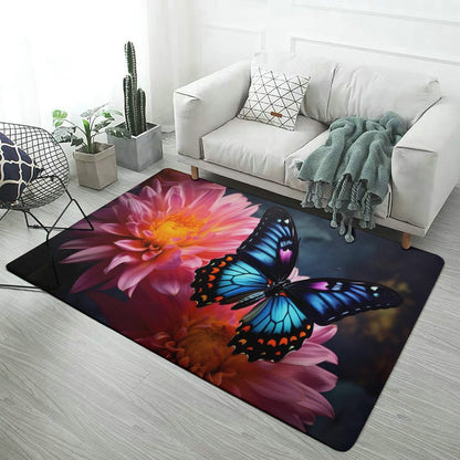 BLUE BUTTERFLY Coral Velvet Floor LARGE Mat for Home-60"x40"