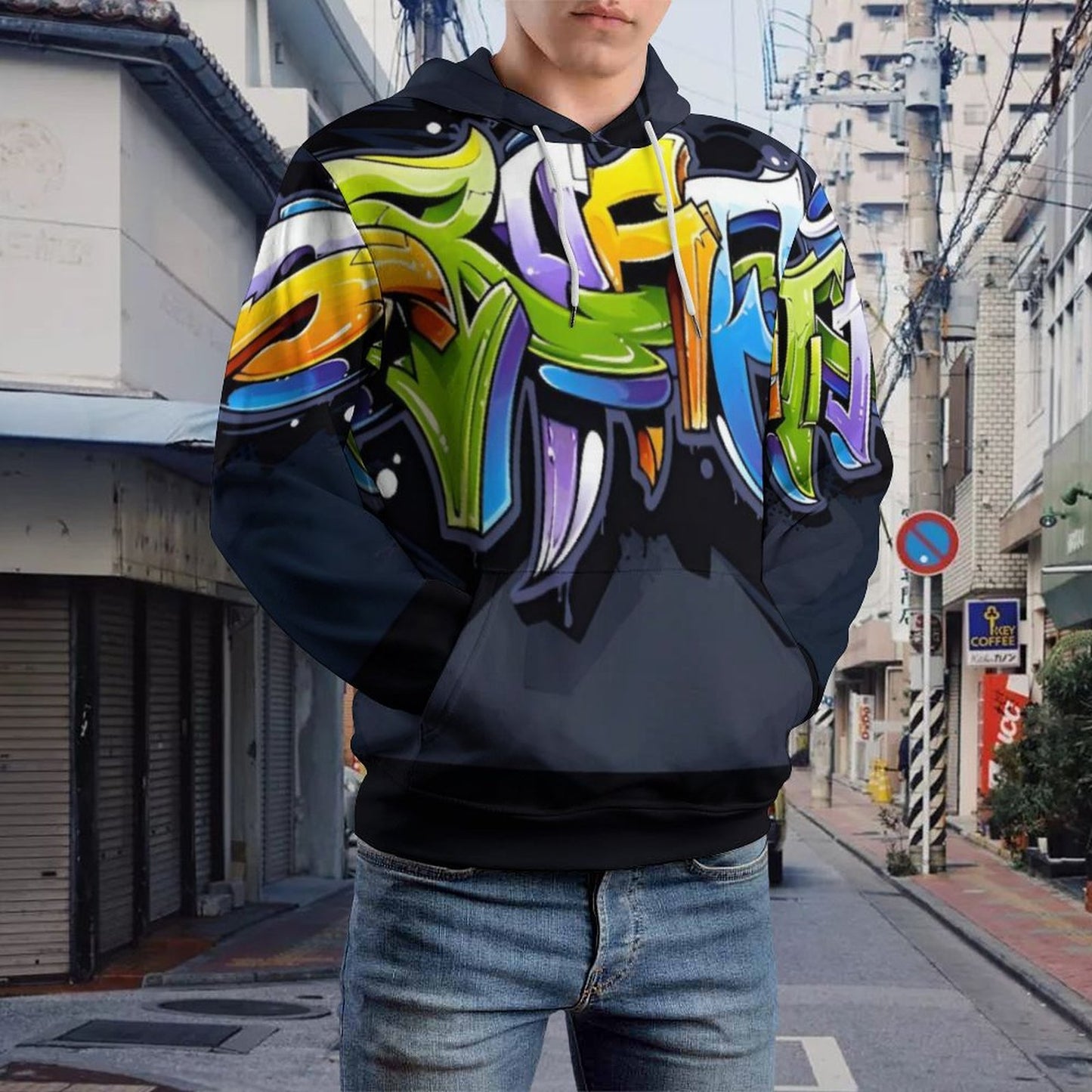 COLORFUL GRAFFITI  Hoodie with Double-layer Cap-SMALL-6XL