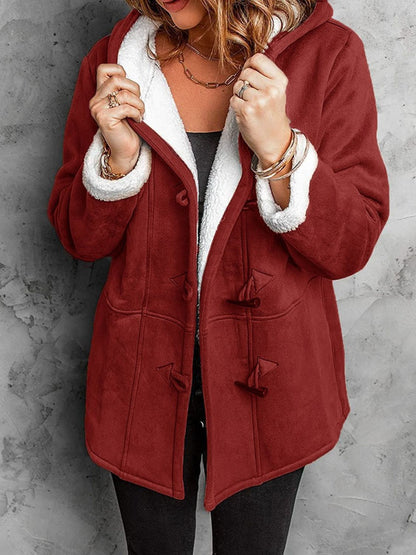 Full Size Pocketed Long Sleeve Hooded Toggle Jacket (many colors) -*SMALL-5XL