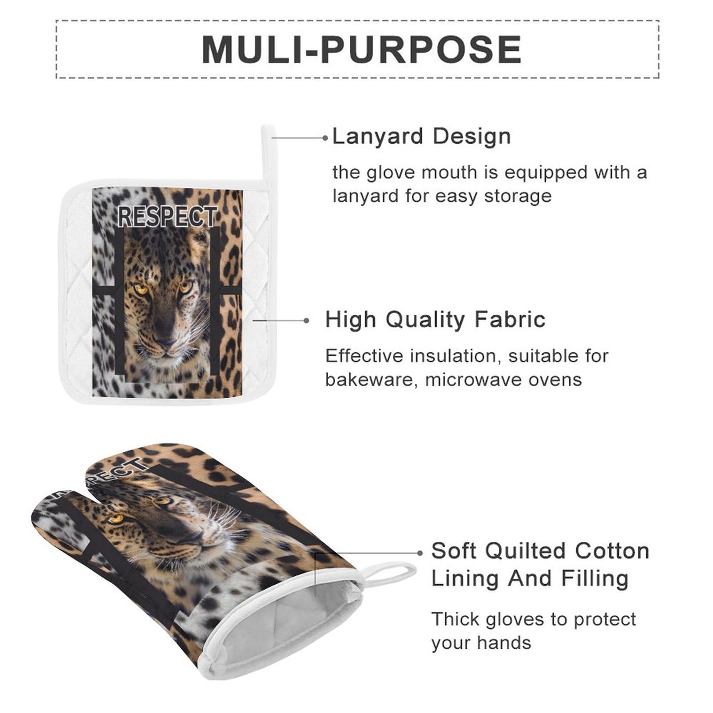 Oven Mitts & Pot Holder Set of 3 (Multi-image Splicing)