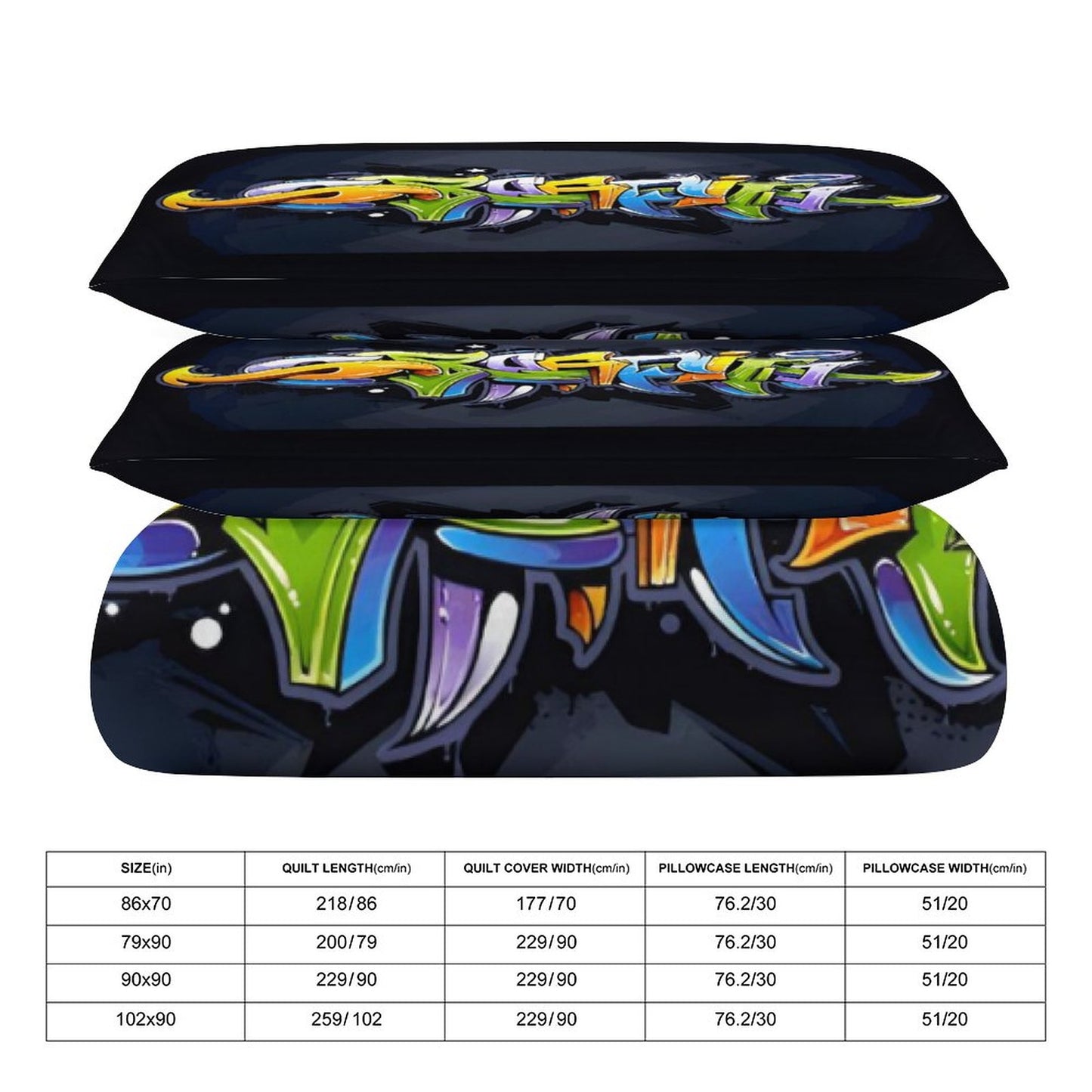 COLORFUL GRAFFITI 3-Piece Bedding Set-86"×70"/ 218×177cm-TWIN SIZE (Dual-sided Image)