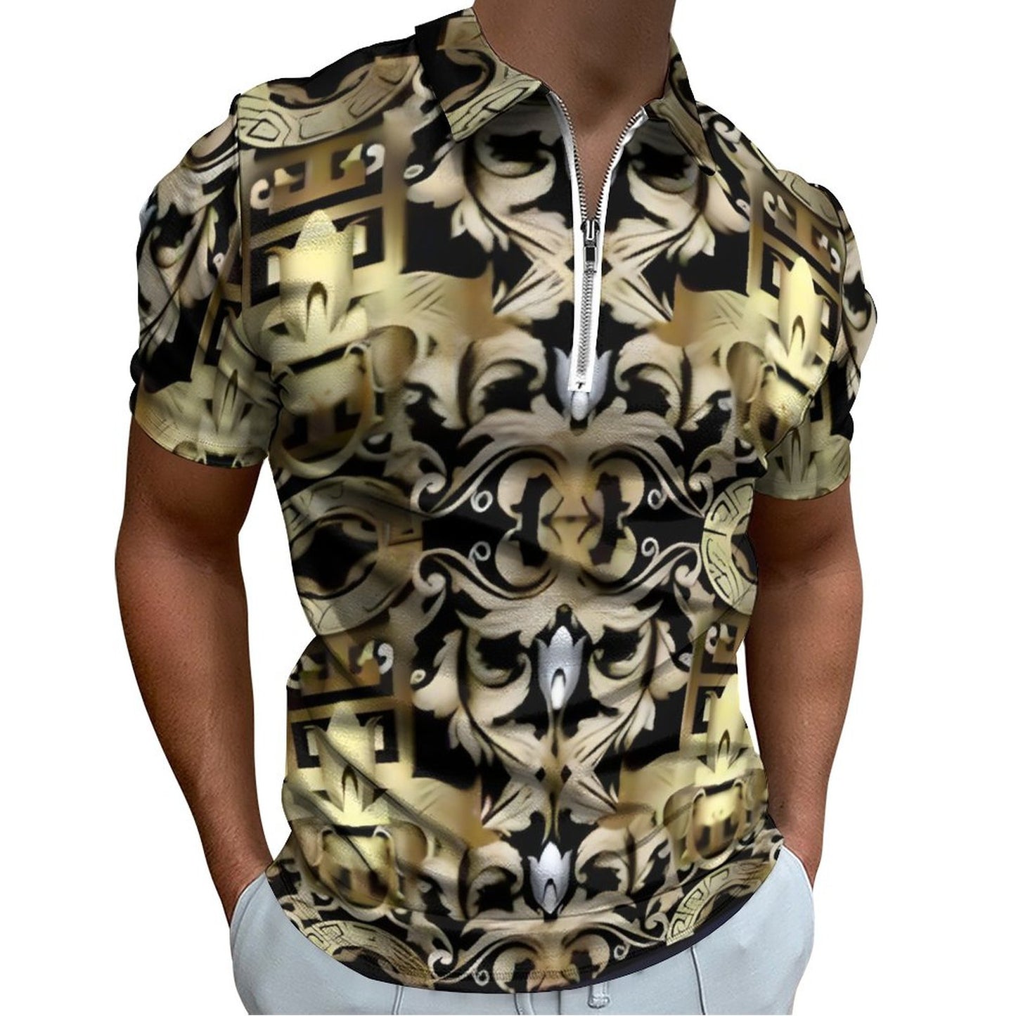Men's Short Sleeve POLO Shirt with Zipper B470 (All-Over Printing)