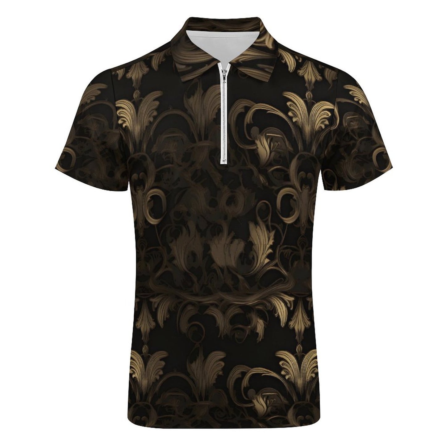 BLACK & GOLD ACCENT Men's Short Sleeve POLO Shirt with Zipper-2XS-6XL