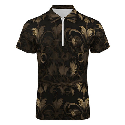 BLACK & GOLD ACCENT Men's Short Sleeve POLO Shirt with Zipper-2XS-6XL