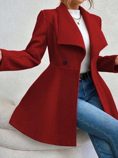 Collared Neck Button Up Long Sleeve Coat (red/black/tan/tan/mustard)-SMALL-XL