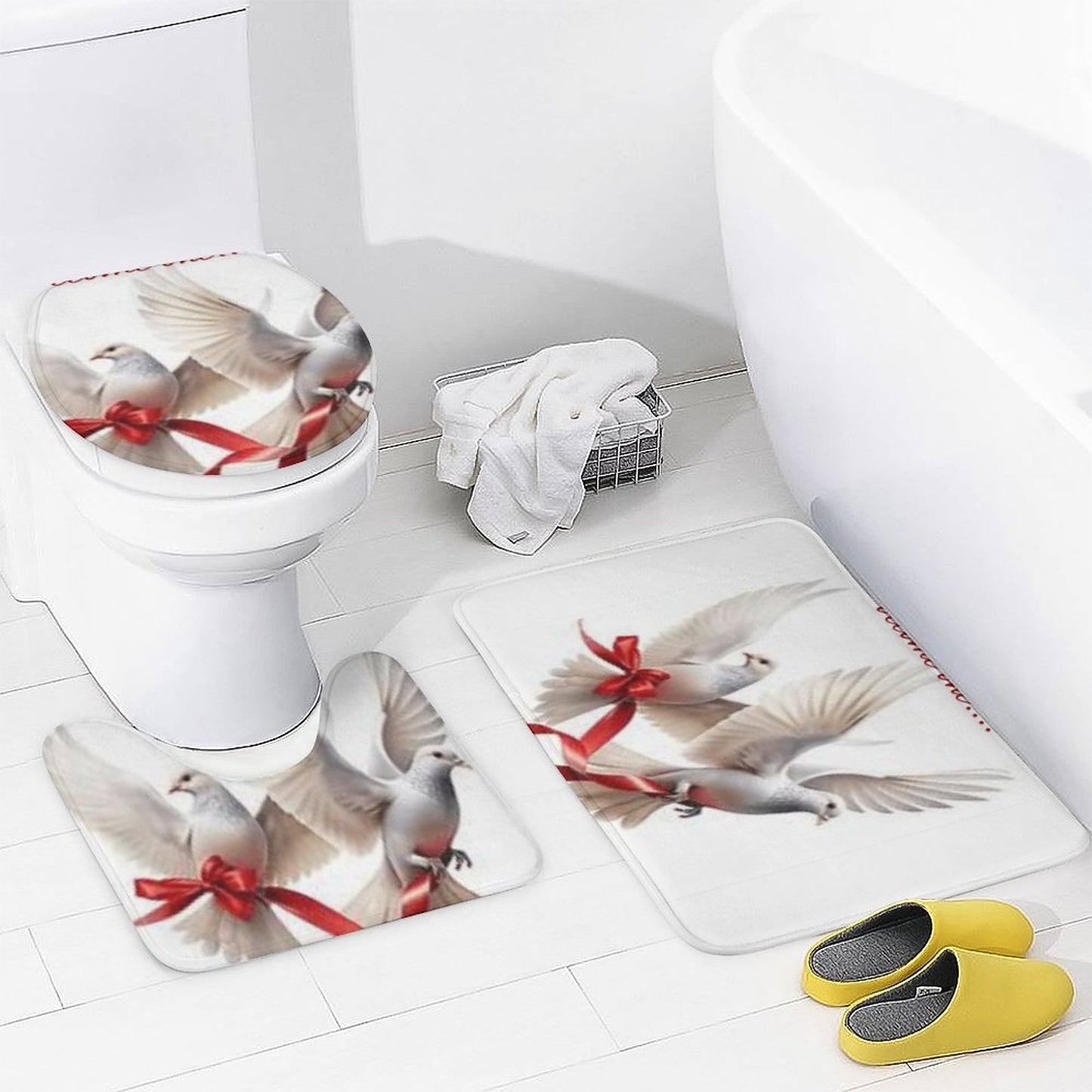 Shower Curtain Set with 3 Rugs
