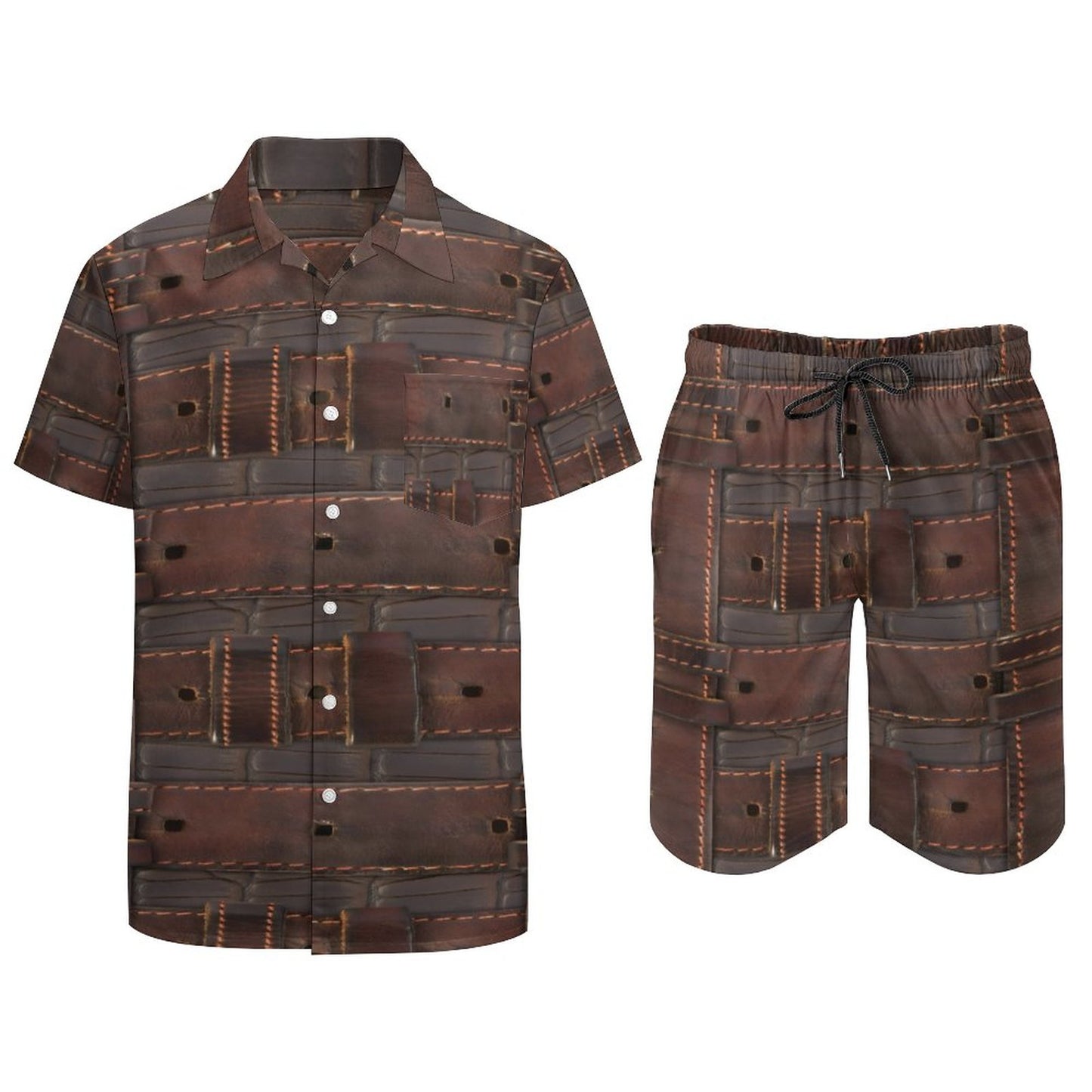 RUGGED LEATHER BUCKLE Print Hawaiian Short Suit for Men-XS-3XL