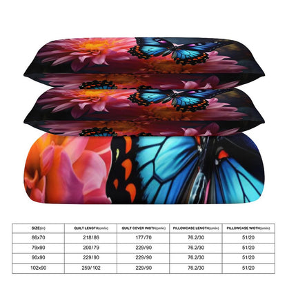 BLUE BUTTERFLY 3-Piece Bedding Set-102"x90"/ 259x229cm KING SIZE (Dual-sided Printing)