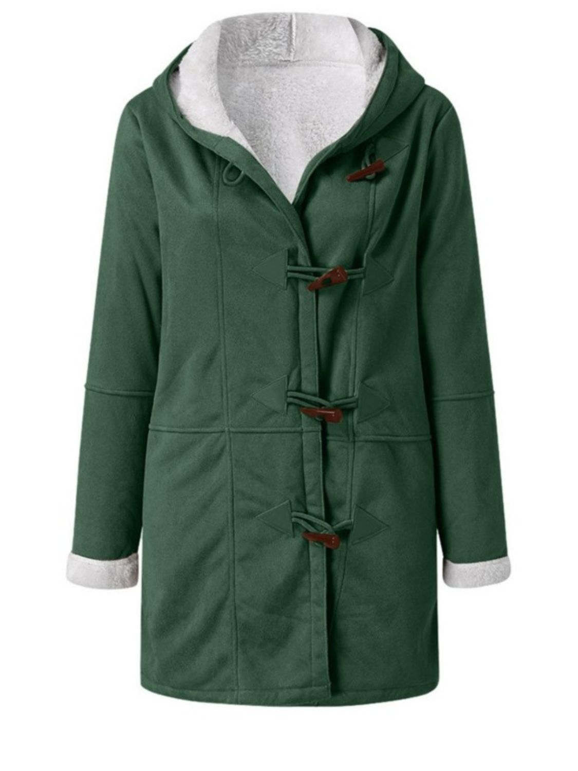 Full Size Pocketed Long Sleeve Hooded Toggle Jacket (many colors) -*SMALL-5XL
