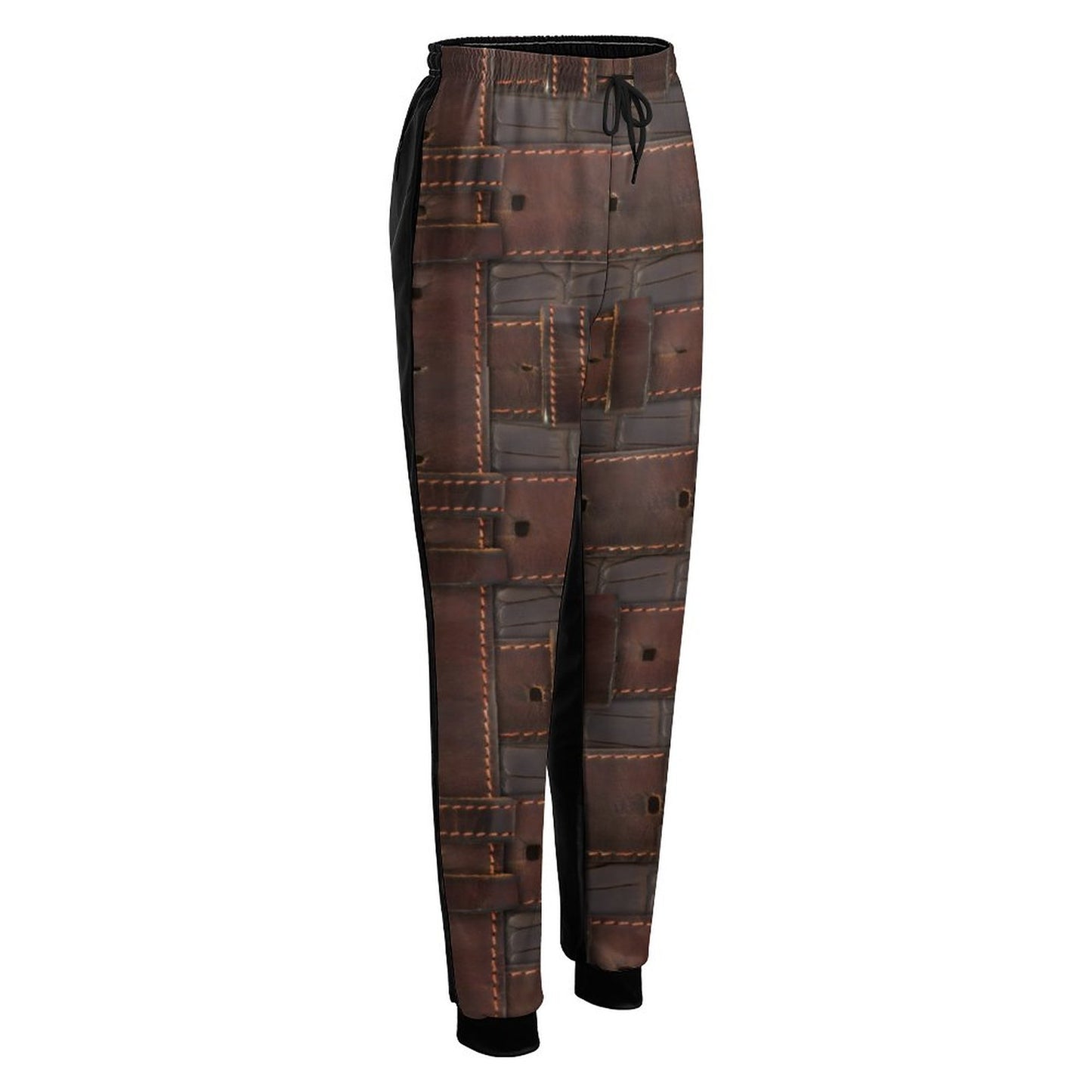 RUGGED LEATHER BUCKLE Print Men's Black on Back Sweatpants-SMALL-3XL