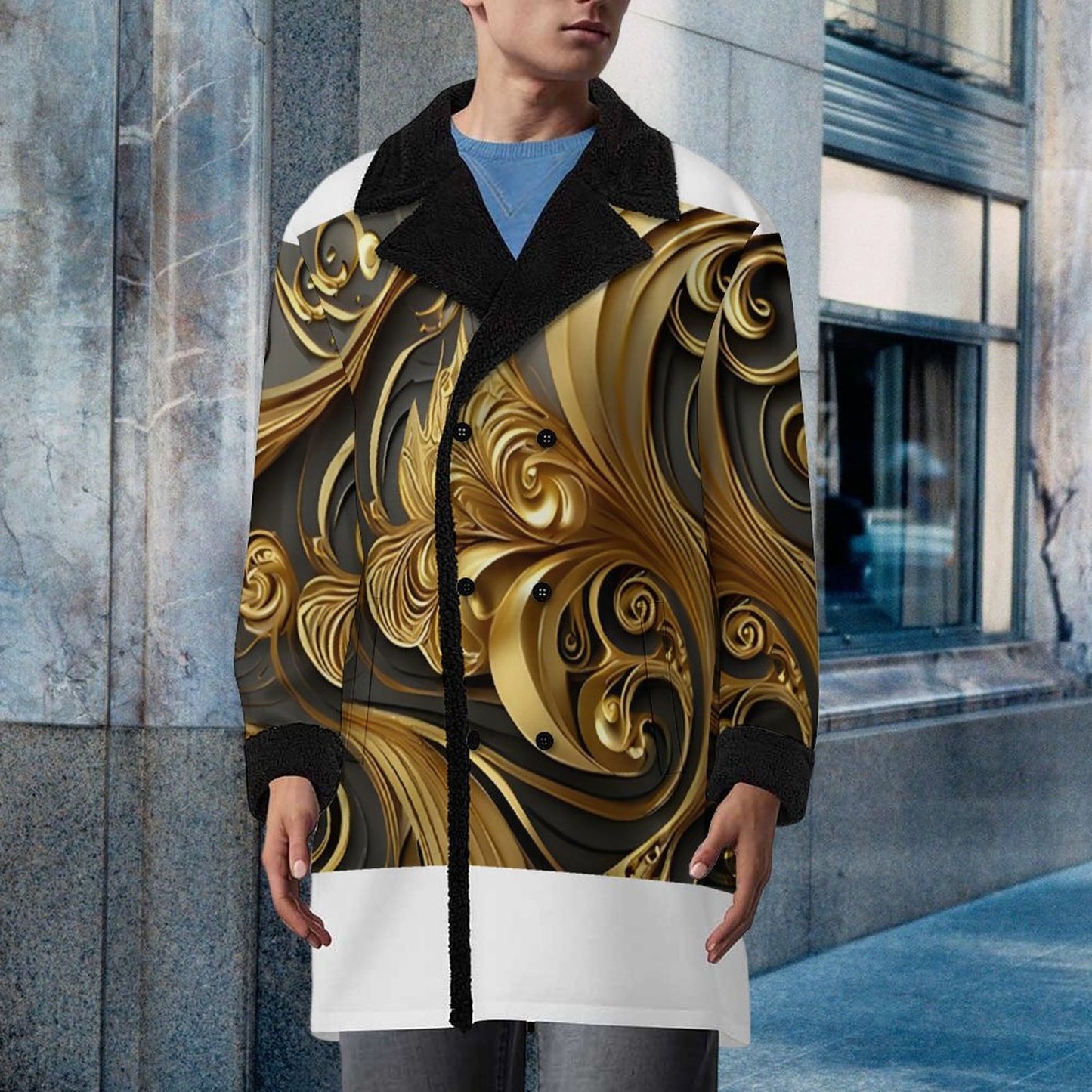Double Breasted Suit Collar Trench Coat(All-Over Printing)