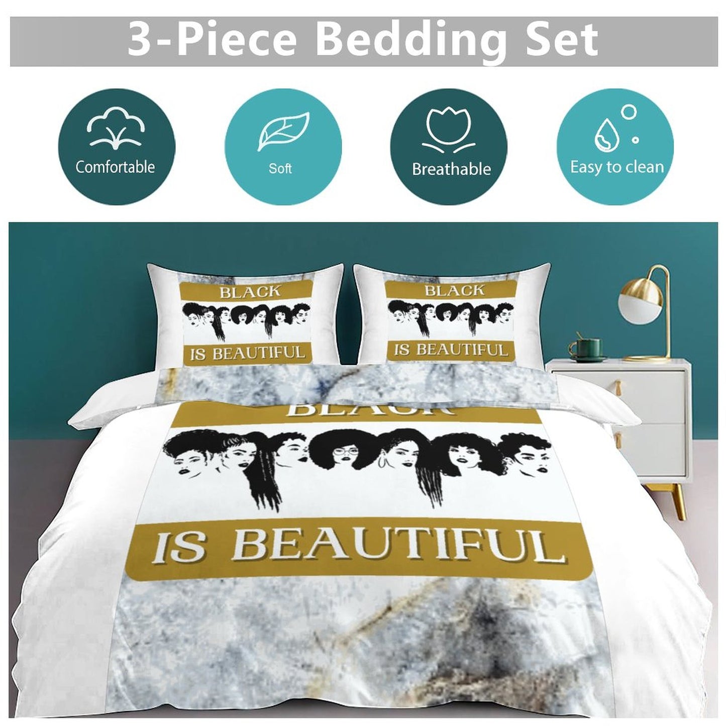 3-Piece Bedding Set-90"x90"/ 229x229cm (Dual-sided Printing)