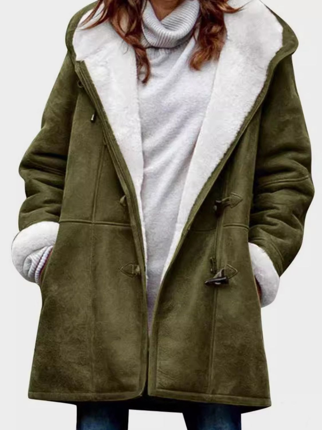 Full Size Pocketed Long Sleeve Hooded Toggle Jacket (many colors) -*SMALL-5XL