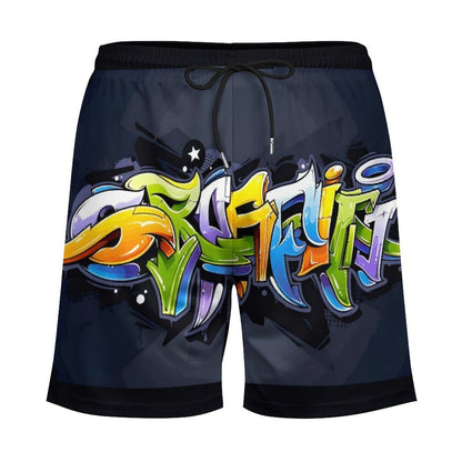 COLORFUL GRAFFITI Men's Hawaiian shorts with 4 Pockets-SMALL-3XL