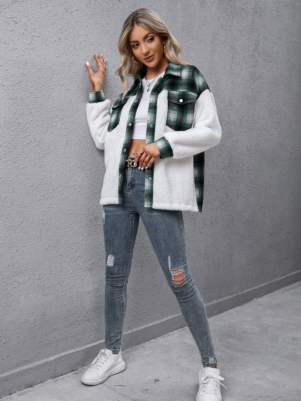 Ivy Lane Plaid Collared Neck Button Down Jacket-SMALL-XL