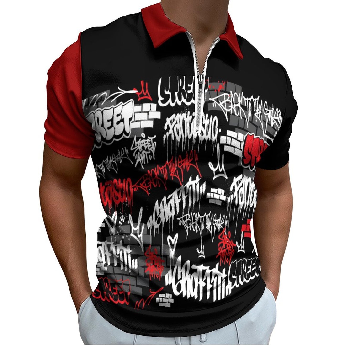 Men's Short Sleeve POLO Shirt with Zipper B470 (All-Over Printing)