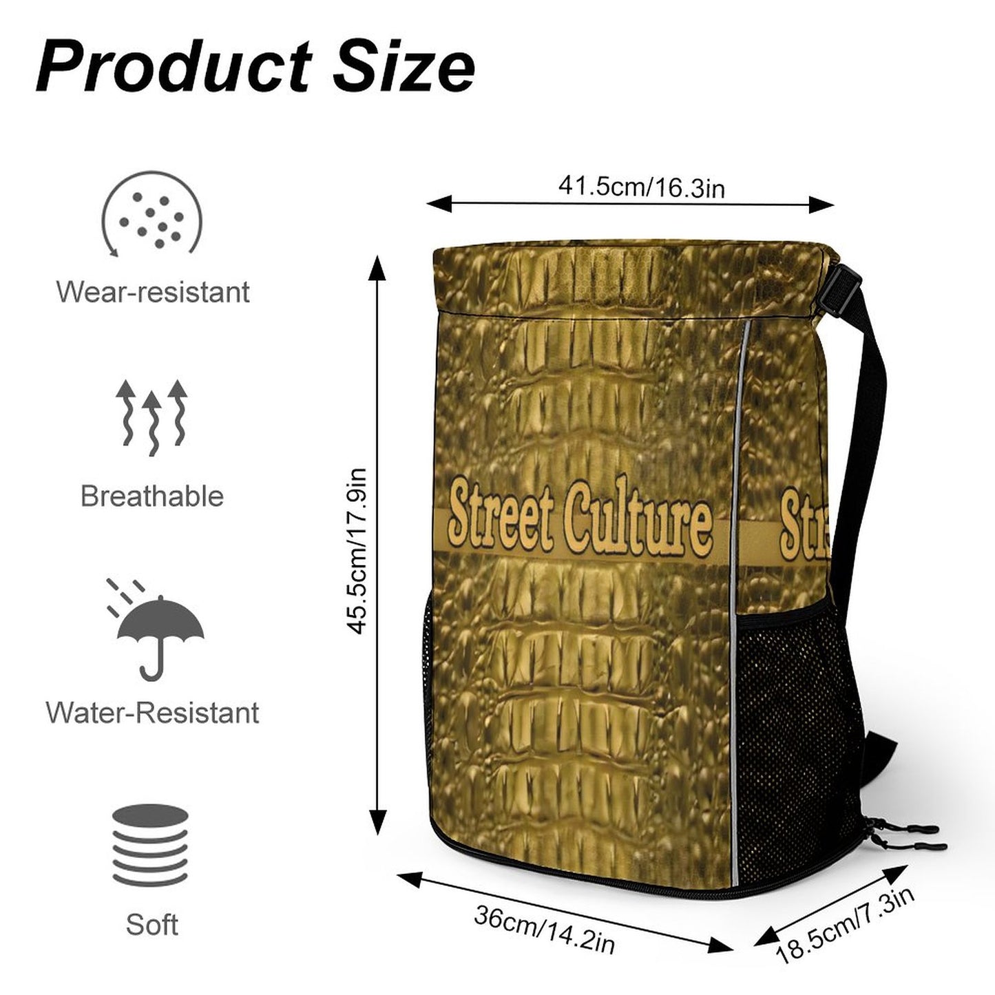 STREET CULTURE Alligator Drawstring Bag (bottom pocket for shoes)