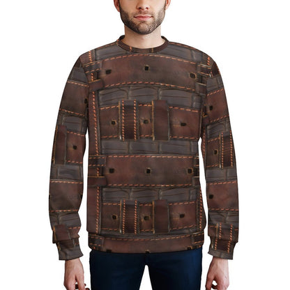 RUGGED LEATHER BUCKLE Print Round Neck Men's Sweatshirt-SMALL-5XL