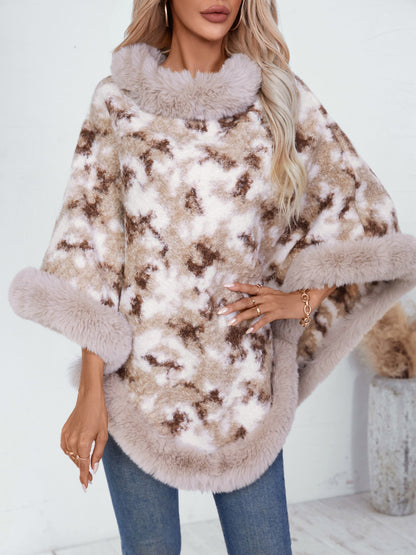 Furry Contrast Three-Quarter Poncho (many colors)