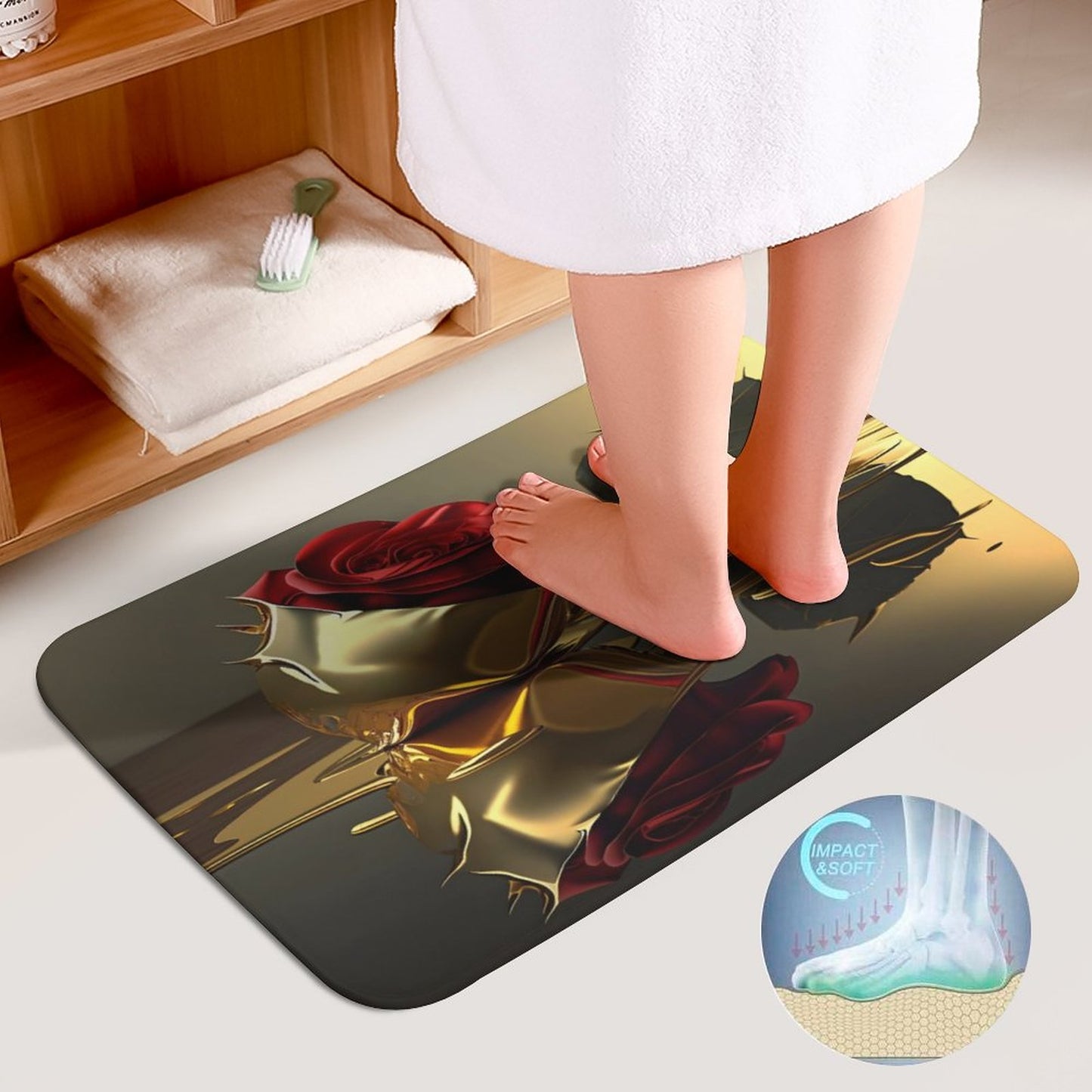 ROSE IN GOLD Coral Velvet Restroom Rug Set of 3-15.7"x23.6"/ 40x60cm