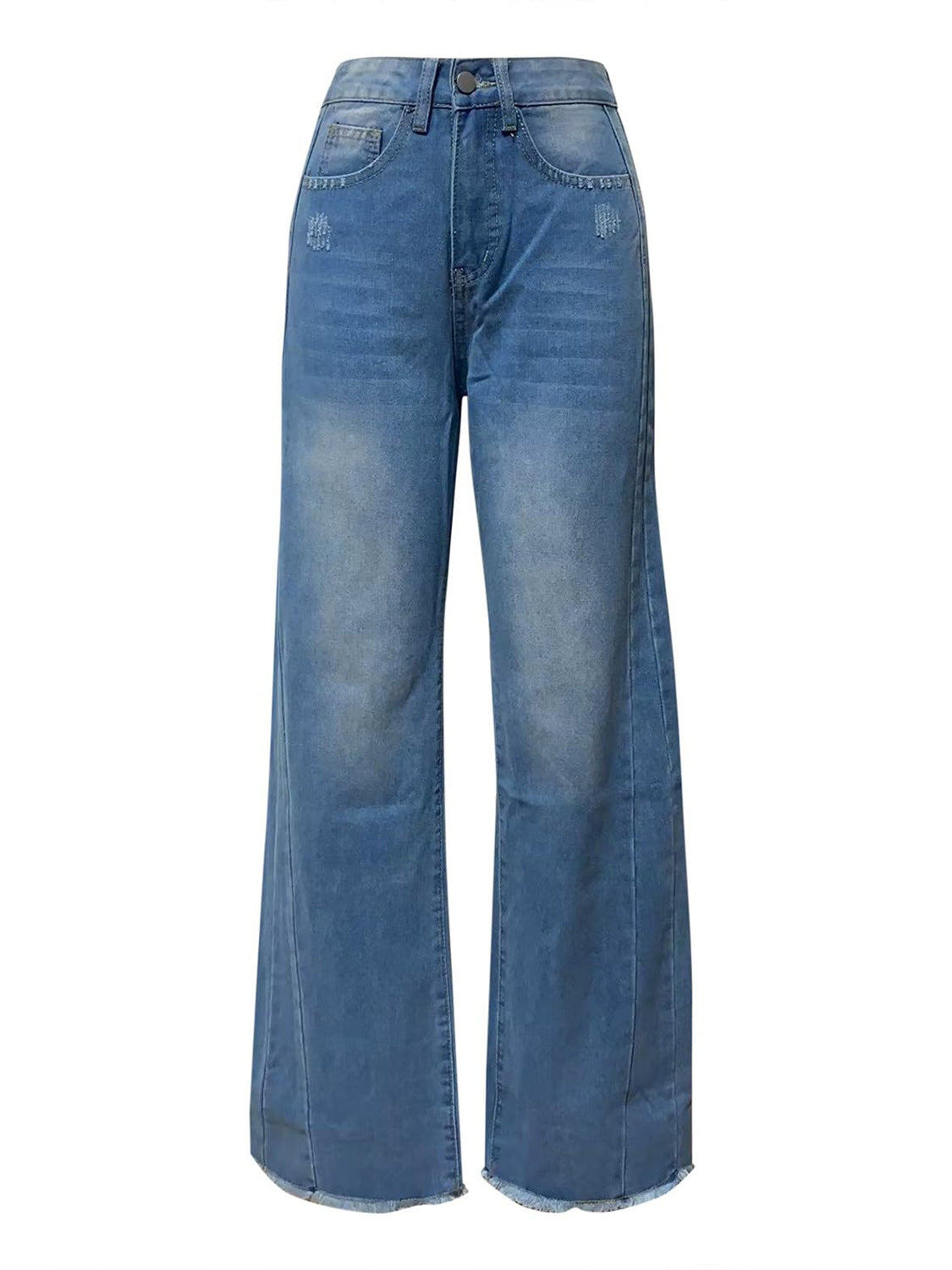 Raw Hem Wide Leg Jeans with Pockets-SMALL-XL